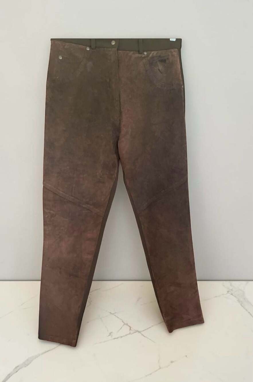 Caché Vintage Brown Suede Front High-Waisted Stretch Pants